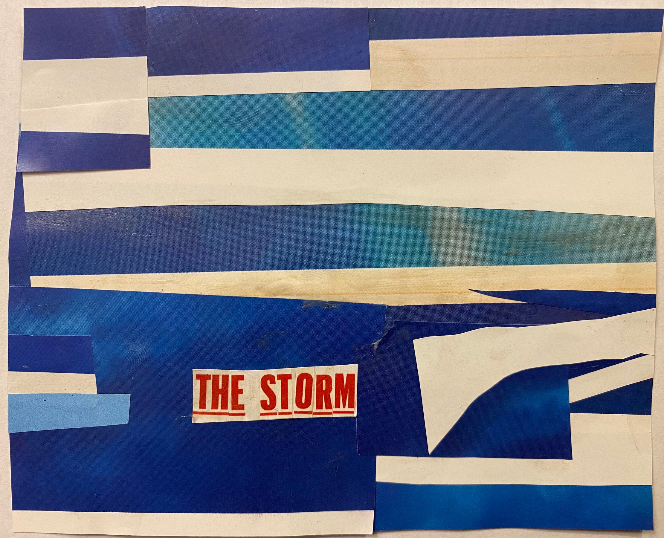 A collage of blue and white colors with the title "THE STORM"