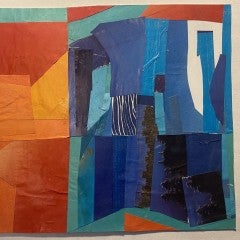 Yellow, red, orange, and blue paper collage